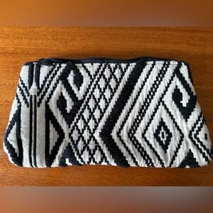 Black and white geometric embroidered large clutch bag boho indie beach resort